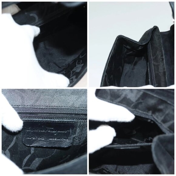 Salvatore Ferragamo Hand Bag Suede Black Silver Auth - Picture 15 of 16